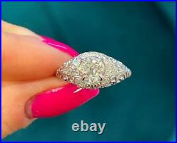 1.38 ct Vintage Style 18K White Gold Round Old European Diamond Engagement Ring