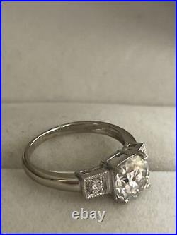 1.6 Ct Vintage Style Old European Cut Moissanite Engagement Ring 14k White Gold