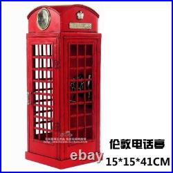 1/6 Vintage Red London Old Style Telephone Booth Model Statue Home Decorations