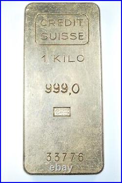 1 Kilo Credit Suisse 999.0 Silver Bar Kilogram Vintage Old Style Very Low Serial