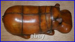 1 Of 2 New Old Stock Liberty London Style Omersa Brown Leather Footstool Hippos