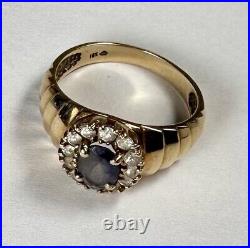 10 Kt Gold Vintage Old Style Ring with Blue/Purple Stone Size 8 Stepped Sides
