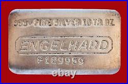 10 oz Vintage Engelhard. 999 Fine Silver Old Pour Loaf Style Bar No P129959