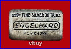 10 oz Vintage Engelhard. 999 Fine Silver Old Pour Loaf Style Bar No P188439