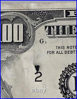 $100 ONE HUNDRED DOLLAR BILL Vintage 1988 / Old Retired Style Ink Mark Error