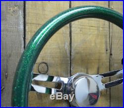 13 Green Metalflake Steering Wheel Rat Hot Rod Custom Vtg Old Style Gasser Vw S