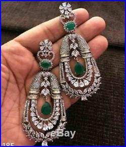 1899's Egypt Style Art Deco Vintage Old Cut Emerald & Old CZ 32.24CTW Earrings