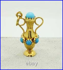 18K Gold Turquoise Italian Vase, Urn Charm- Vintage, Estate- Old World Style- YG