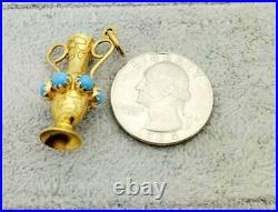18K Gold Turquoise Italian Vase, Urn Charm- Vintage, Estate- Old World Style- YG