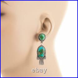 1920's Old Style Turquoise Earrings Sterling Silver Dangles Sonoran Gold E Wylie