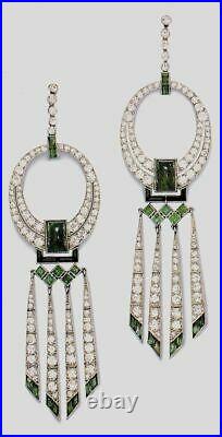 1930 Art Deco Vintage Style Forest Green Emerald Old Cut Cubic Zirconia Earrings