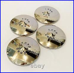 1949-50 Ford Hub Caps Deluxe Style with Painted Letters- Pol S/S- (Set of 4)