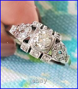 1950 Old Cut DIAMOND 18K WG Engagement Ring Vintage Estate Art Deco Style