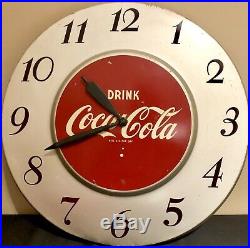 1950's Vintage RETRO DINER Style COCA COLA ADVERTISING Old TELECHRON Wall CLOCK