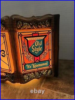 1970s Old Style Beer Stain Glass Look Back Bar Cash Register Light Up Clock Sign