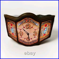 1970s Old Style Clock Lighted Faux Stain Glass Vintage Heilemans Beer Works