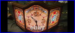 1970s Old Style Clock Lighted Faux Stain Glass Vintage Heilemans Beer Works