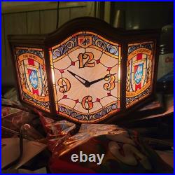 1970s Old Style Clock Lighted Faux Stain Glass Vintage Heilemans Beer Works