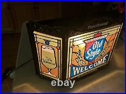 1975 Old Style Beer Sign, Stain Glass Looking, Light Up Welcome Sign, Heilemans