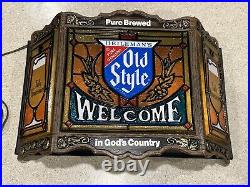 1975 Old Style Beer Sign, Stain Glass Looking, Light Up Welcome Sign, Heilemans