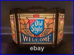 1975 Old Style Beer Stained Glass Looking Welcome Light Up Back Bar Sign