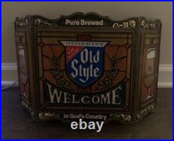 1975 Old Style Beer Stained Glass Looking Welcome Light Up Back Bar Sign