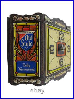 1978 Vintage Heilman Old Style Beer Stain Glass Look Light Up Clock Display Sign