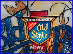1981 Vtg Old Style COLD BEER Faux Stained Glass Bar Lighted Sign Heilleman's a