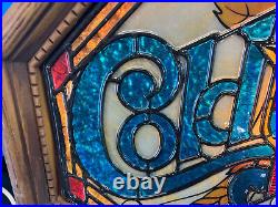 1981 Vtg Old Style COLD BEER Faux Stained Glass Bar Lighted Sign Heilleman's a