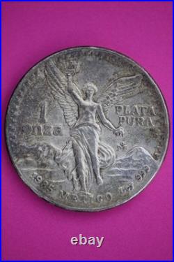 1985 Mexico Libertad 1 Onza. 999 Silver Coin Vintage Old Style Imperfect 3531