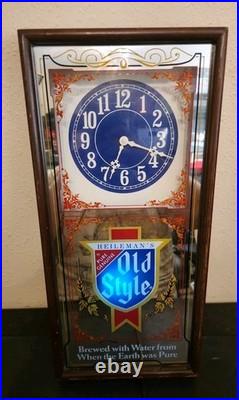 1985 Vintage Old Style Beer Illuminated Clock Light Mirror Tavern Bar Heileman