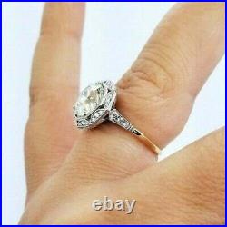 2.66 Carat Round Cut Lab-Created Diamond Unique Two-Tone Style Old Vintage Ring