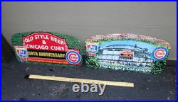 2 Vintage Original Wrigley Field Chicago Cubs Baseball Old Style Beer Metal Sign