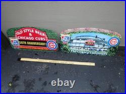 2 Vintage Original Wrigley Field Chicago Cubs Baseball Old Style Beer Metal Sign