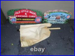 2 Vintage Original Wrigley Field Chicago Cubs Baseball Old Style Beer Metal Sign