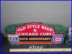 2 Vintage Original Wrigley Field Chicago Cubs Baseball Old Style Beer Metal Sign