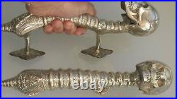 2 large SKULL head handle DOOR PULL spine SILVER BRASS old vintage style 33 cm B