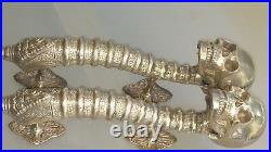 2 large SKULL head handle DOOR PULL spine SILVER BRASS old vintage style 33 cm B