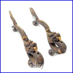 2 massive Dragon door pull 50cm aged heavy brass vintage old style house handle
