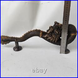 2 massive Dragon door pull 50cm aged heavy brass vintage old style house handle