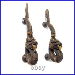 2 massive Dragon door pull 50cm aged heavy brass vintage old style house handle