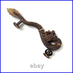 2 massive Dragon door pull 50cm aged heavy brass vintage old style house handle