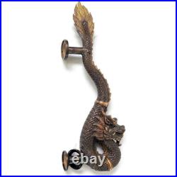 2 massive Dragon door pull 50cm aged heavy brass vintage old style house handle