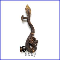 2 massive Dragon door pull 50cm aged heavy brass vintage old style house handle