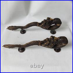 2 massive Dragon door pull 50cm aged heavy brass vintage old style house handle