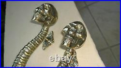 2 small SKULL handle DOOR PULL spine BRASS old vintage style Polished 8 B