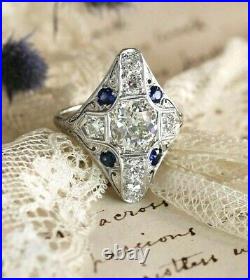 2ct Old European Vintage Style Sim Diamond & Sapphire Dinner Ring 925 Silver
