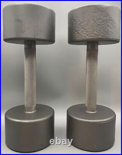 2x30 Lb Old Style Iron Dumbbells Round Silver Painted Old School Vintage Style