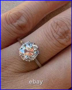 3 CTW Old European Cut Round Moissanite Solitaire Vintage Style Engagement Ring