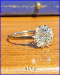 3 CTW Old European Cut Round Moissanite Solitaire Vintage Style Engagement Ring